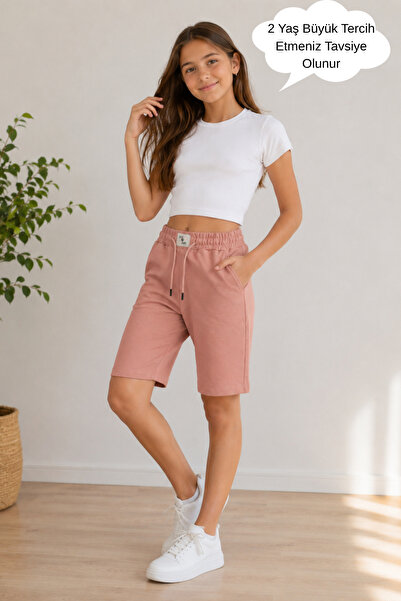 ASYAKİDS CLUB Girl's Summer Combed Cotton Sports Capri with Pockets