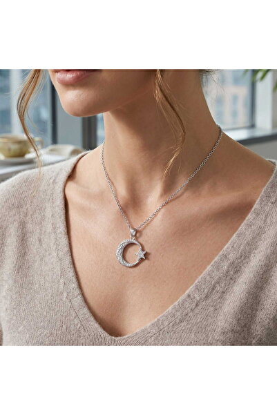 HOBİSY GIFT SHOP Moon Star Pendant Necklace with Zircon Stone, Tarnish-Resist...