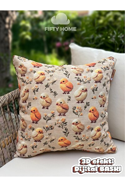 Fifty Home 1 Pcs Kirlent Kilifi Digital Printing 43X43 cm Summer-Themed Garde...