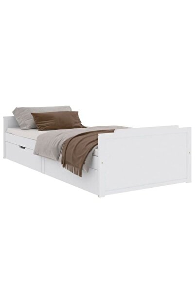 vidaxl Cadru de pat cu 2 sertare, alb, 90 x 200 cm, lemn masiv de pin
