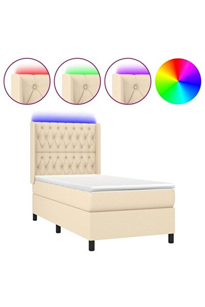 vidaxl Pat cu arcuri cu saltea și LED, crem, 80 x 200 cm, textil