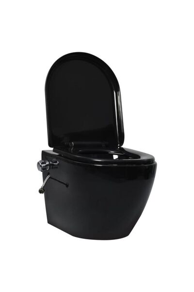 vidaxl Vas de toaletă suspendat, fără ramă, cu funcție de bideu, negru, ceramic.