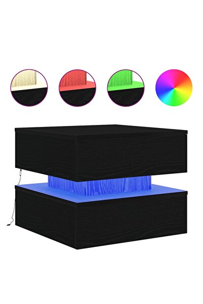 vidaxl Masuta de cafea cu lumini LED Stejar negru 50x50x40 cm