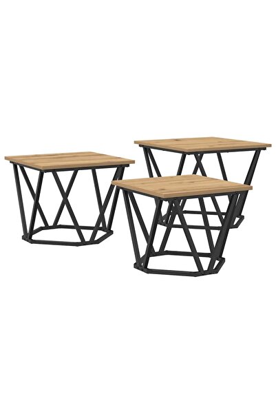 vidaxl Masă de cafea 3 pcs Stejar Artizanal Lemn ingineresc și oțel