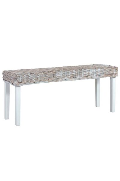 vidaxl Bancă, albă, 110 cm, ratan kubu și lemn masiv de mahon