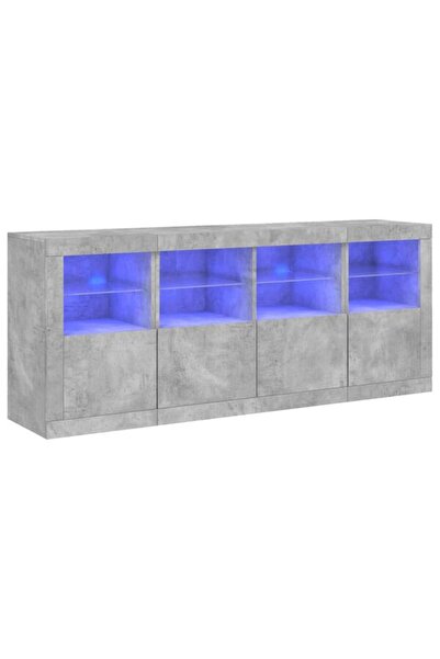 vidaxl Comodă cu lumini LED, gri beton, 163 x 37 x 67 cm