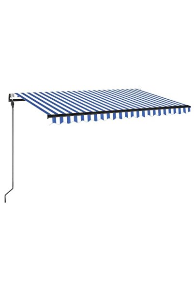 vidaxl Copertină automată cu senzor de vânt și LED, albastru/alb, 450 x 300 cm