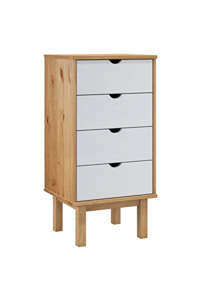 vidaxl Dulap cu sertar "OTTA", maro/alb, 45x39x90 cm, lemn masiv pin