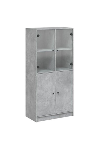 vidaxl Dulap înalt cu uși, gri beton, 68 x 37 x 142 cm, lemn prelucrat