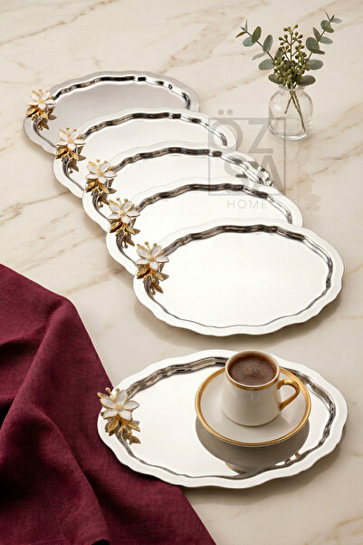 ÖzSa Home Ovally 6 Pieces Oval Silver 20X25 Stainless Steel Coffee Presentati...