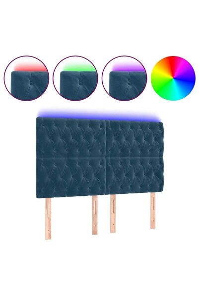 vidaxl Tăblie de pat cu LED, albastru închis, 160x7x118/128cm, catifea