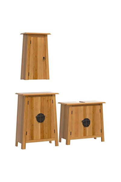 vidaxl Set mobilier baie din 3 piese, lemn masiv de pin