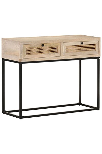 vidaxl Masă consolă, 100x35x76 cm, lemn masiv mango/trestie naturală
