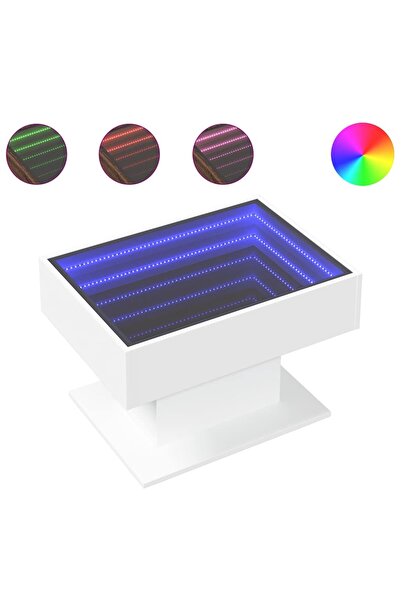 vidaxl Măsuță de cafea cu LED, alb, 70x50x45 cm, lemn prelucrat