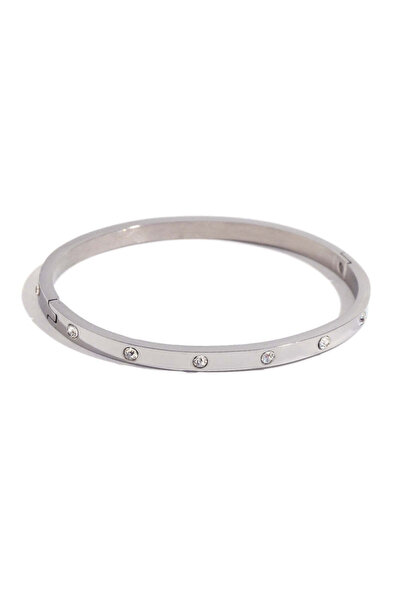 Pursehuit Brățară argintie, tip bangle, din oțel inoxidabil, placată cu aur d...
