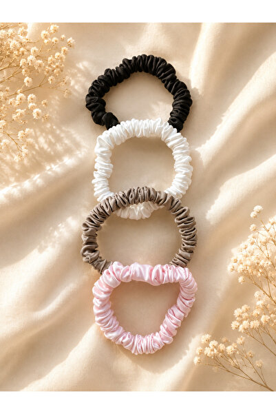 ICON SILK 100% Pure Silk Thin (1 cm) Hair Clip Set of 4 (Pearl White, Candy P...