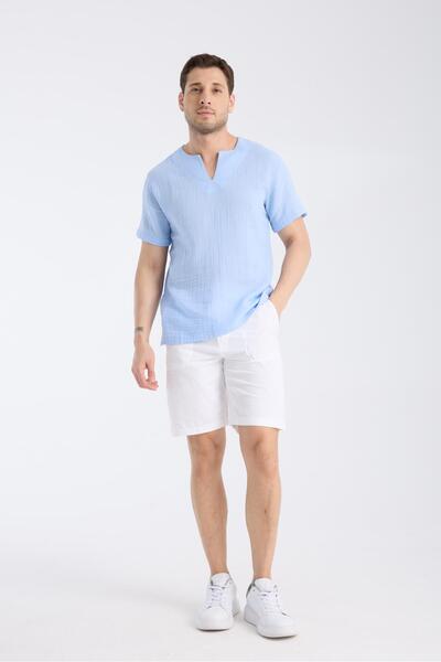 White By Nature Long Sleeve Studded Blue Men's T-Shirt
