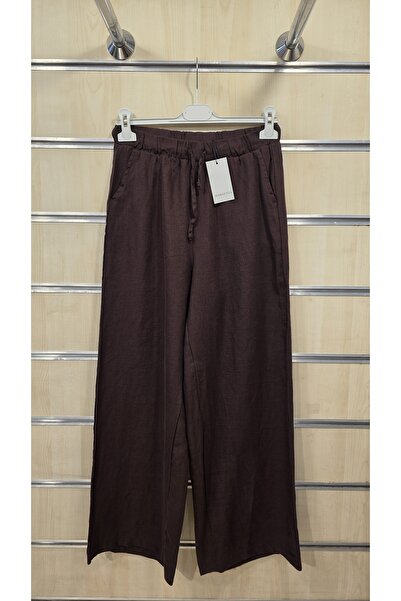 trendbysena Women's Linen Trousers Wide Leg Plain Pattern