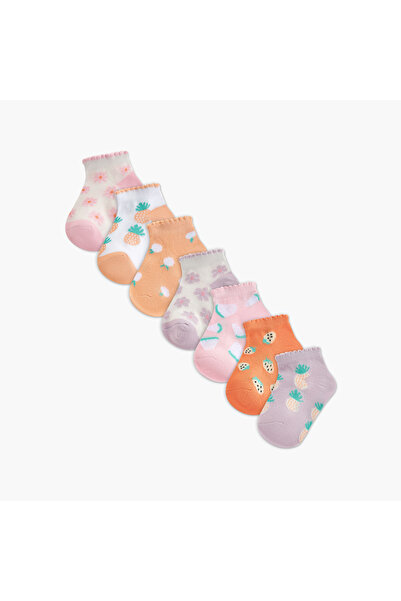 Juniors Pack of 7 Baby Girls Socks with Print