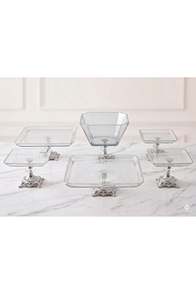 ASSA BAZAAR 6-Piece Silver Footed Glass Presentation and Serving Set, Guest H...