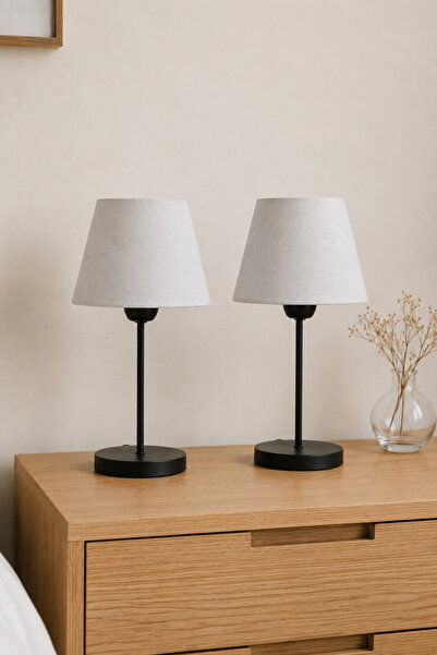 Eslight Modern İskandinav Tarz 2'li Set Siyah Ayak Masa Lambası Beyaz Renk Ab...