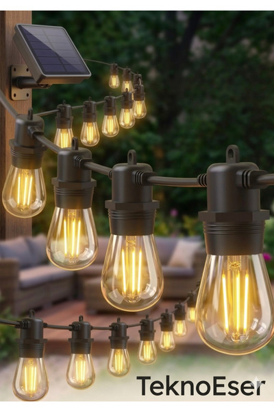 TeknoEser Solar Edison Ampul Zinciri 10 Metre Gunes Enerjili Dekoratif Filame...