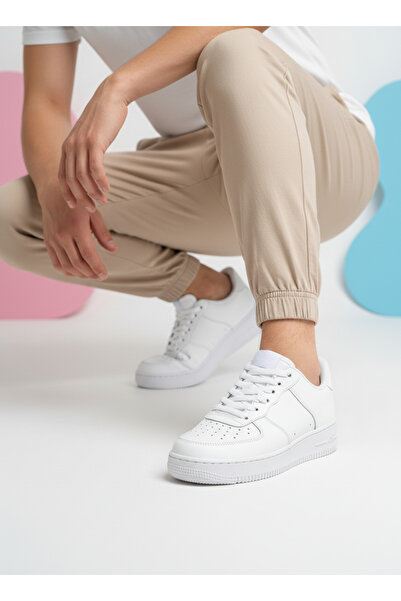 Dark Heel Kadın Beyaz Günlük Kalın Taban Sneaker Bağcıklı Beyaz Rahat Model Y...