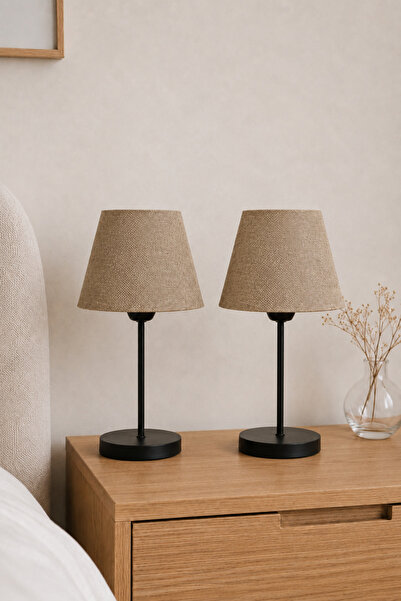 Eslight Modern İskandinav Tarz 2'li Set Siyah Ayak Masa Lambası Sütlü Kahve R...
