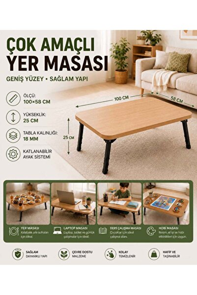Genel Markalar Katlanabilir Ayaklı Çok Amaçlı Yer Masası 100x58 cm Sonomo Yer...