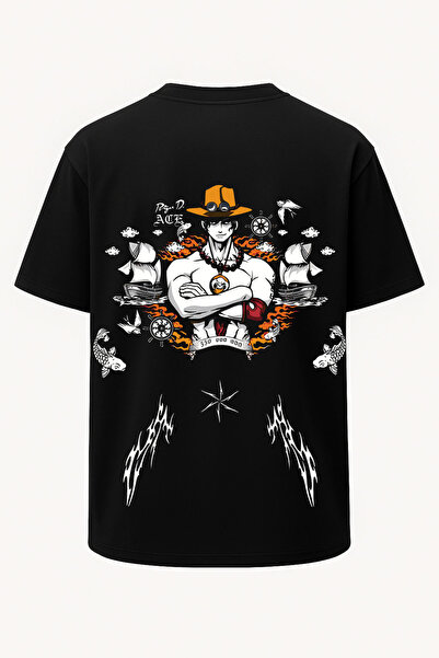 nirvoda Oversize D Ace One Piece Flame Fist Printed T-Shirt - Large Print on ...