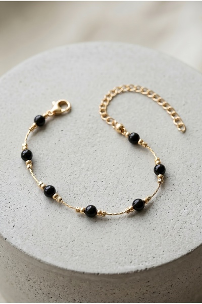 Mijja Gold Color Lacquer Coating Tarnish Resistant Obsidian Natural Stone Adj...
