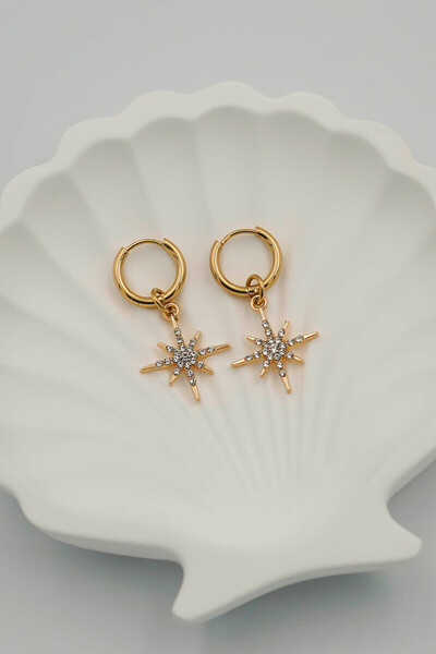 THE Steel Gold Polar Star Dangle Hoop Earrings