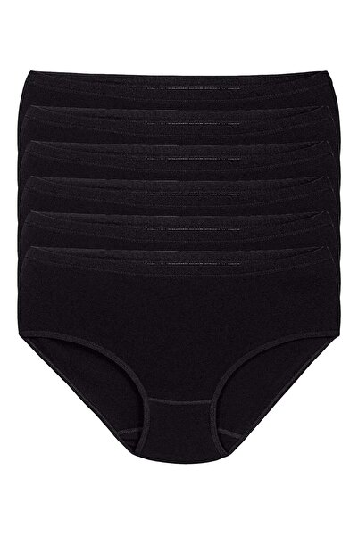 YILDIZ Ribana Biyeli Women's Bato High Waist Panties Black 100% Cotton Pack of 6