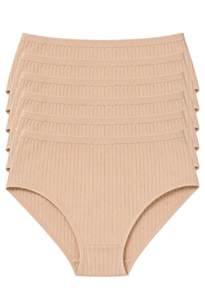 YILDIZ Striped Bamboo Bato Women's High Waist Panties Skin Color 6 Pack