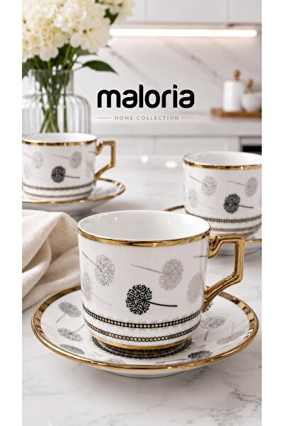 Maloria Luxury Porcelain Coffee Cup Set with Gold Detail |   6 People