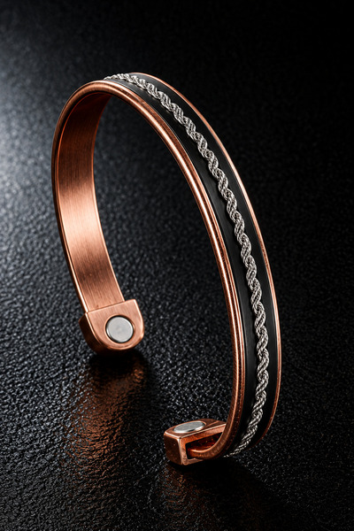 İyyaKee Men's and Women's Copper Bracelet with Steel Twist Chain and Magnet M...