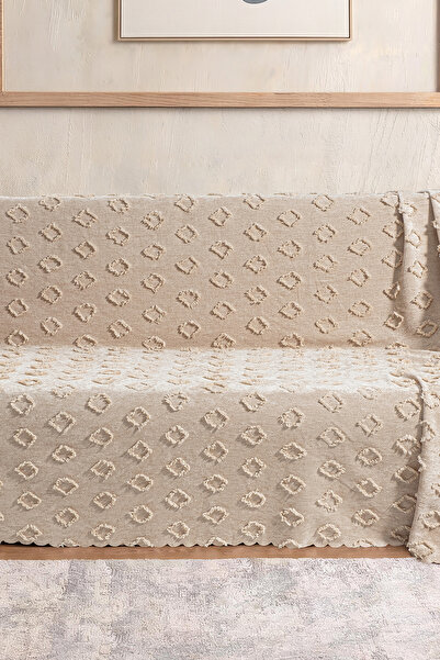 Zühre Home Back-Covering Sofa Cover |   Self-Embossed Geometric Patterned |   Multi-Purpose Cover, Bedspread |   170X225