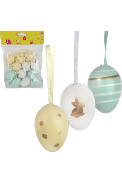 Goliat Set de 12 ouă decorative cu decor auriu, 4 cm