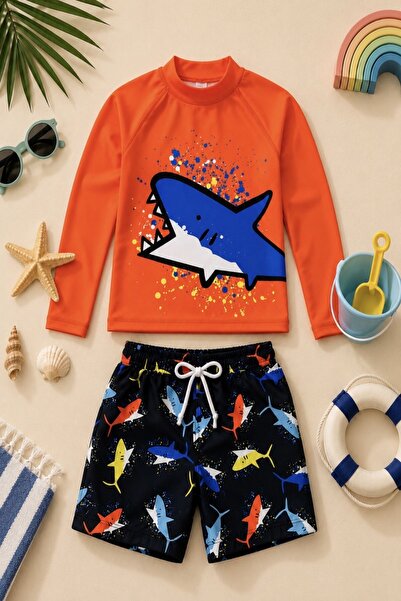 DeKuBaby New Season Character Patterned Children's Swimsuit Set with Sun Prot...