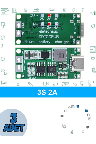 RoboPazar 3-adet 3S 2A Li-ion / Li-Pol Pil Şarj Modülü (18650 Uyumlu)