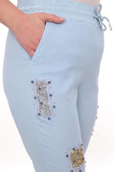 Nihal Eren Butik Büyük Beden Taşlı Likralı İnce Yazlık Pantolon