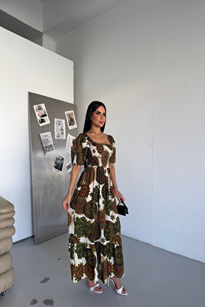 LİLA İSTANBUL Square Neck Ethnic Patterned Gipeli Summer Dress