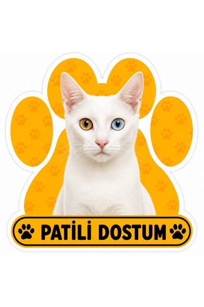 Parti Tasarla Pawed Friend Ankara Cat Sticker Label |   20X15 cm Self-Adhesiv...