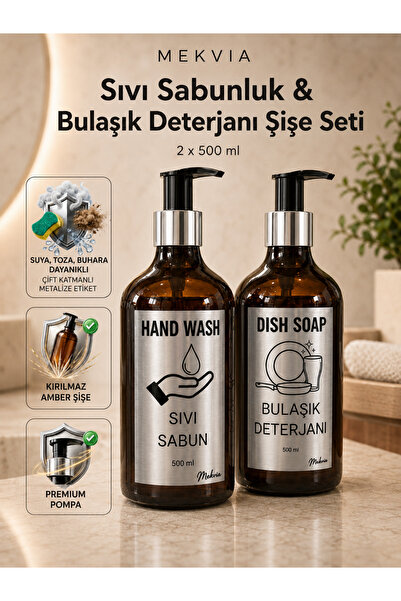 Mekvia Plastik Amber 2'li Sıvı Sabunluk ve Bulaşık Deterjanı Şişesi Seti 2 x ...