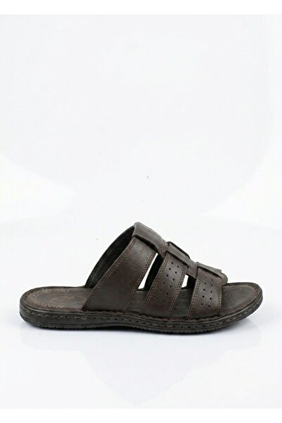 Budaks Men's Slippers Brown Genuine Leather Daily Comfortable Sole Stitched 1759