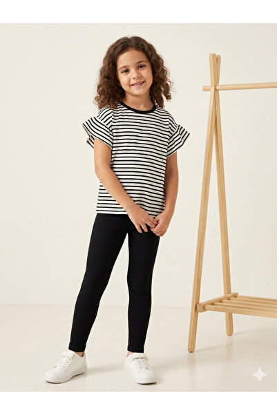 ROSAMİNA Girl's Tights and Striped T-Shirt 100% Cotton Set