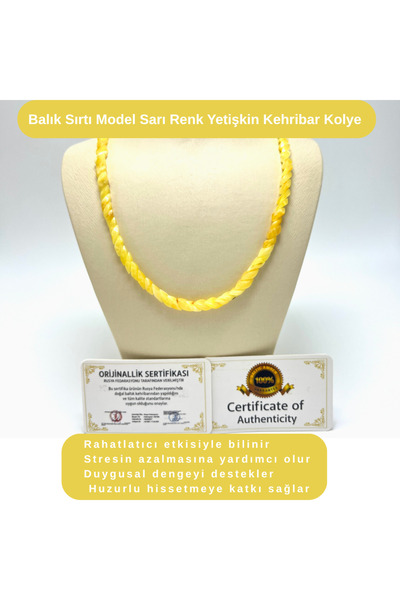 YILDIZ DOĞAL TAŞ Certified Fish Back Model Yellow Color Adult Amber Necklace ...