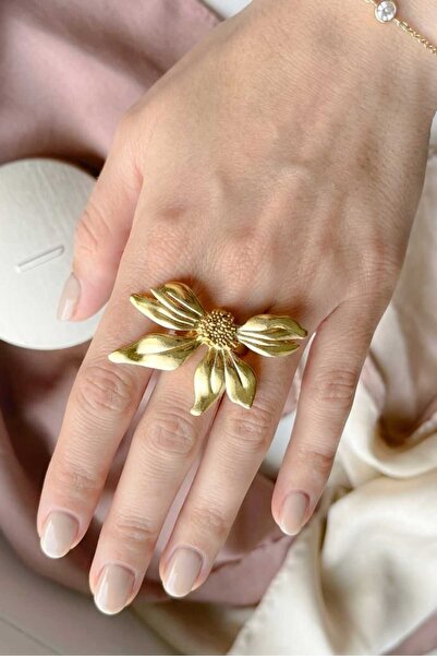 KYOLA DESİGN Big Flower Gold Adjustable Women's Ring