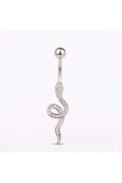 Karaşah S Yılan Zirkon 10x1,6mm Çelik Göbek Piercing