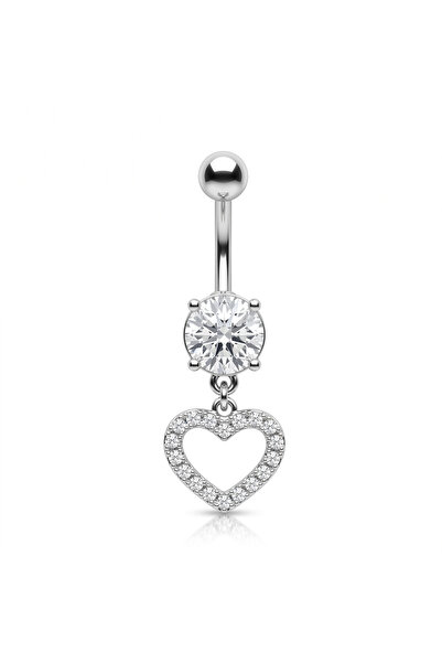 Karaşah Kalp Sallantı Zirkon Çelik Göbek Piercing